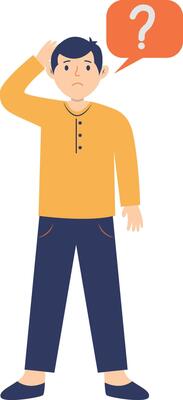 Illustration of Thinking Man with Question Mark. Cartoon Character.