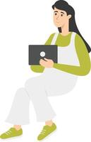 Illustration of Woman Working with Technology Device vector