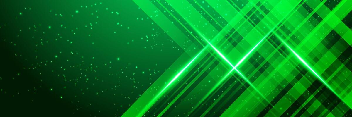 Abstract green geometric diagonal technology background with glowing neon lights, stars, modern for banner, presentation, web, cover,