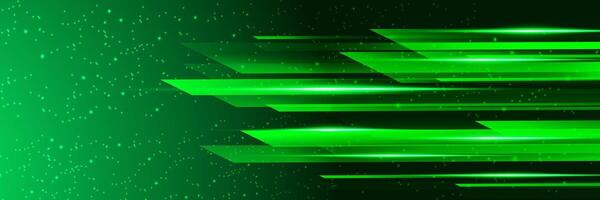 Modern green neon background with technology, abstract, geometric shapes, speed lines for banner, presentation, web, cover, vector