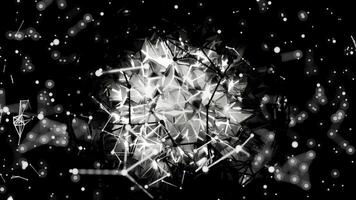 A geometric luminous sphere surrounded by platforms and lights in an abstract technological environment. loop seamless synchronized at 120 bmp video