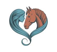 A horse and a woman in a heart shape vector