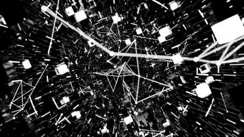 A geometric luminous sphere surrounded by platforms and lights in an abstract technological environment. loop seamless synchronized at 120 bmp video