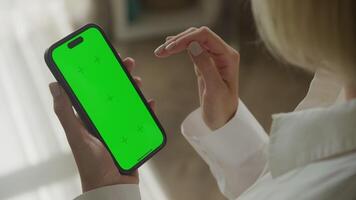 Woman Open Notification Area and Click on Green Screen video