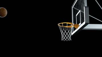 Basketball hit the basket in slow motion on a alpha channel video