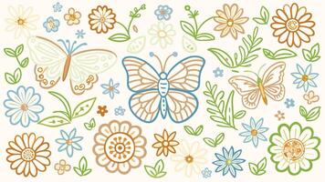 a colorful set of flowers and butterflies vector
