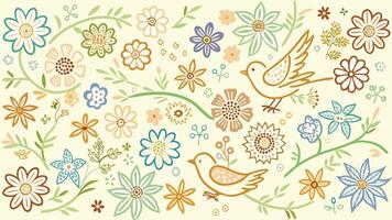 Seamless Floral Wallpaper Elements pattern with birds and flowers vector