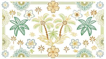 Seamless Floral Wallpaper Elements colorful pattern with palm trees and flowers vector