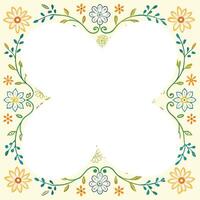 Photo frame with a circle in the center with a floral background for decorating photos. flower frame with a border of flowers vector