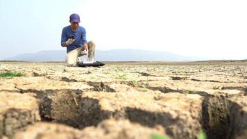 asian scientist keeping an water and soil sample to find solutions of soil deterioration problem video