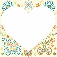 Photo frame a heart with flowers and butterflies on a yellow background vector