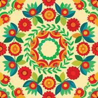 Red flowers seamless circle pattern vector