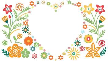 Floral photo frame with a heart in the center with a floral background for decorating photos. vector