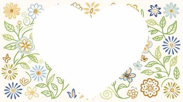 Photo frame heart shaped frame with flowers and leaves for decorating photos. vector