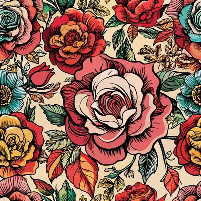 Colorful rose pattern, seamless wallpaper