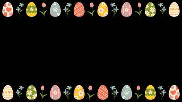 Looped Animated Easter Frame with Colorful Decorative Eggs and Spring Flowers. Looping Festive Border for Holiday Greeting Cards, Invitations, and Banners. Transparent background with alpha channel video