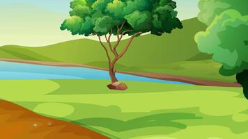 River Path Landscape - Zoom Out, Trees, River, Meadow 4K, Looping, 2D video