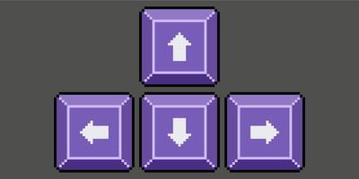 Pixel art keyboard arrow keys. Keyboard play keys icon for 8bit game on dark background vector