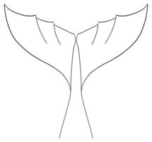 Whale tail minimalist outline drawing single continuous line ocean design in black and white vector