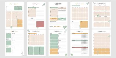 Bullet Journal Template Bundle A4 Size. Printable Daily Weekly Monthly Planner Pages with Checklist Habit Trackers and Goal Layout. Cute Floral Design for Personal Organizer vector