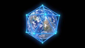 Futuristic Digital Globe with Connected Network Lines. Transparent Background. 4K video
