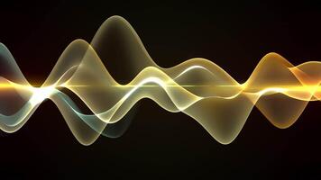 Abstract gold wave glitter light. Horizontal shiny wave. Wave glowing precious background. Digital cyberspace futuristic, gold color particles, wave flowing with lines and dots, motion loop, abstract video