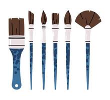Artist Paint Brushes Set in Flat Design on White Background. Professional Watercolor, Acrylic and Oil Painting Tools for Artists, Students and Hobbyists. Perfect for Tutorials and Creative Content. vector