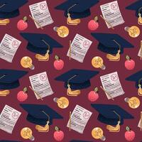 Graduation caps and diplomas pattern vector