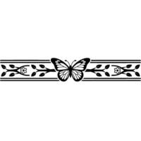 Elegant Floral Border, Butterfly Motif, Vintage, Lineart vector