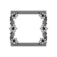 Elegant Floral Square Frame, Black White Botanical vector