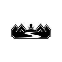 Mountain Stream Silhouette, Wilderness Emblem vector