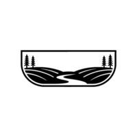 Serene Landscape Emblem, Minimalist Mountain Vista vector