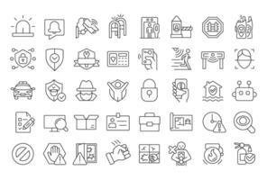 Physical security line icons set. System for people and assets protection. Safety technology maintaining. Isolated outline illustrations. Thin lineart iconset symbols. Editable stroke vector