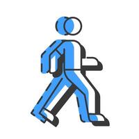 Walking person offset shadow line icon. Pedestrian strolling. Personal physical security. Active lifestyle. Bold outline symbol with solid blue fill. Modern flat illustration. Editable stroke vector
