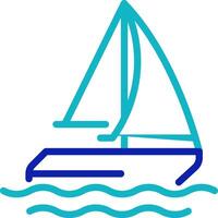 Sailing ship pixel perfect two color line icon. Yacht on journey. Travelling by sailboat. Maritime transport bicolor outline symbol. Duotone linear pictogram. Isolated illustration. Editable stroke vector