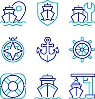 Maritime shipping industry pixel perfect two color line icons set. Transporting cargoes by sea. Delivery industry bicolor outline iconset isolated. Duotone pictograms thin linear. Editable stroke vector
