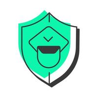 Security guard service offset shadow line icon. Police offices badge. Professional protection agency. Bold outline symbol with solid green fill. Modern flat illustration. Editable stroke vector