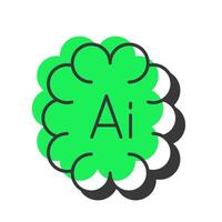 AI development offset shadow line icon. Artificial intelligence brain. Machine learning technology integration. Bold outline symbol with solid green fill. Modern flat illustration. Editable stroke vector