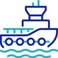 Tugboat pixel perfect two color line icon. Vessel designed to maneuver ships. Maritime transport. Harbor tug bicolor outline symbol. Duotone linear pictogram. Isolated illustration. Editable stroke vector