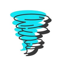Tornado offset shadow line icon. Violently rotating column of air. Environmental disaster warning. Danger. Bold outline symbol with solid blue fill. Modern flat illustration. Editable stroke vector