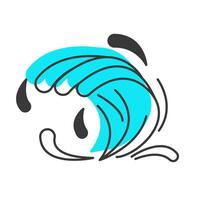 Tsunami offset shadow line icon. Huge sea wave caused by earthquake. Dangerous natural disaster. Climate change. Bold outline symbol with solid blue fill. Modern flat illustration. Editable stroke vector