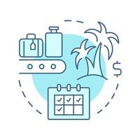 Paid time off soft blue concept icon. Vacation, travelling. Resort, tourism. Monthly planner. Round shape line illustration. Abstract idea. Graphic design. Easy to use in article, blog post vector