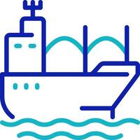 Bulk carrier pixel perfect two color line icon. Merchant ship transporting unpackaged cargo. Goods delivery bicolor outline symbol. Duotone linear pictogram. Isolated illustration. Editable stroke vector