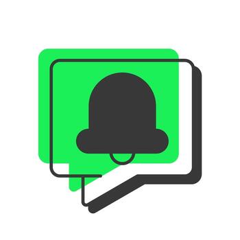 Notification message offset shadow line icon. Bell ring in speech bubble. Alarm signal warning about event. Bold outline symbol with solid green fill. Modern flat illustration. Editable stroke vector