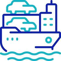 Car carrier pixel perfect two color line icon. Vessel transporting autos by sea. Maritime shipment service bicolor outline symbol. Duotone linear pictogram. Isolated illustration. Editable stroke vector