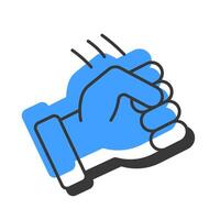 Threatening fist offset shadow line icon. Aggressive hand gesture. Punching attack. Physical assault danger. Bold outline symbol with solid blue fill. Modern flat illustration. Editable stroke vector