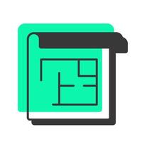 Floor plan offset shadow line icon. Apartment drawing showing arrangement of rooms. Building blueprint. Bold outline symbol with solid green fill. Modern flat illustration. Editable stroke vector