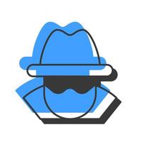 Anonymous offset shadow line icon. Suspicious person with sunglasses and hat. Incognito mode. Security. Bold outline symbol with solid blue fill. Modern flat illustration. Editable stroke vector