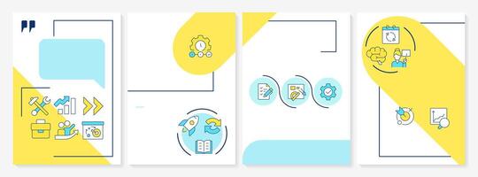 Organizational change blue and yellow brochure layout. Types, stages and models of transition. Leaflet advertising design with color line icons. Editable 4 pages vector