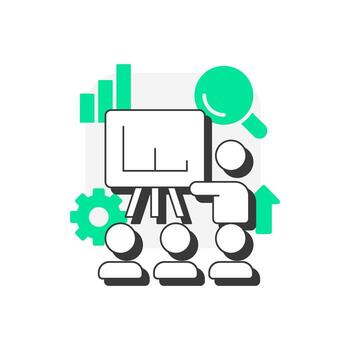 Skills gap analysis flat outline concept icon. HR teams aligning talent strategies. Organization development. Modern line illustration with green glyphs. Conceptual visual. Easy to edit vector